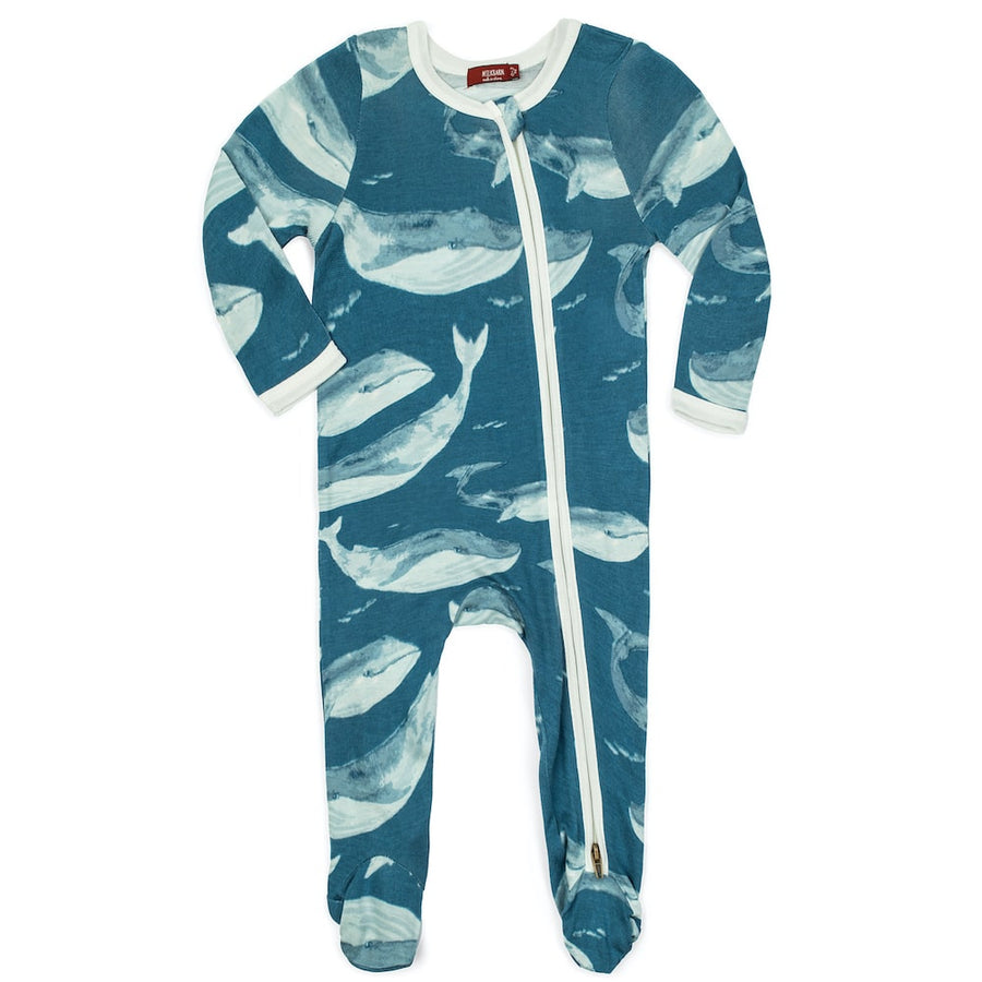 Blue Whale Zipper Footed Romper